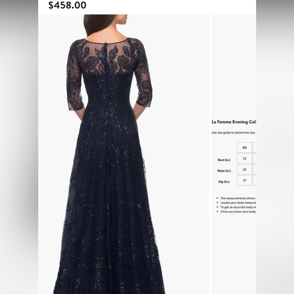 NWT La Femme 27942 Floral A-line Lace Sequin Gown with Sheer Scoop Neckline 6 - Picture 2 of 13